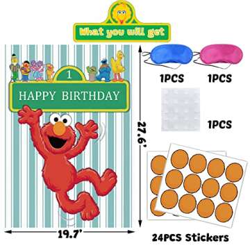 Seasme Friends Street Party Supplies Decorations, Pin The Nose On ELMO, Sesame Birthday Party Pin Ga...
