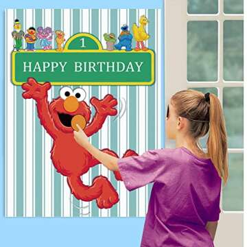 Seasme Friends Street Party Supplies Decorations, Pin The Nose On ELMO, Sesame Birthday Party Pin Game, Large Poster for Seasme Friends Street Birthday Party Decorations Things