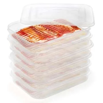 yarlung 6 Pack Bacon Keeper for Refrigerator, Deli Meat Saver Container with Airtight Lid, Cold Cuts Fridge Food Storage, 2 Serving Tongs