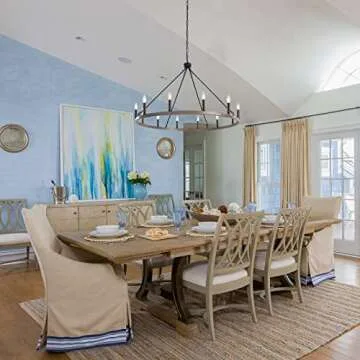 ANKYLHUA Wagon Wheel Chandelier 38 Inch, 12-Light Farmhouse Wagon Wheel Chandeliers Round Industrial Ceiling Light fixtures for Outdoor Porch high Ceilings Living Foyer Entryway Dining Room