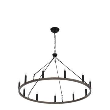 ANKYLHUA Wagon Wheel Chandelier 38 Inch, 12-Light Farmhouse Wagon Wheel Chandeliers Round Industrial Ceiling Light fixtures for Outdoor Porch high Ceilings Living Foyer Entryway Dining Room