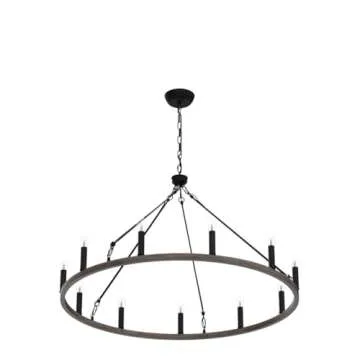 ANKYLHUA Wagon Wheel Chandelier 38 Inch, 12-Light Farmhouse Wagon Wheel Chandeliers Round Industrial Ceiling Light fixtures for Outdoor Porch high Ceilings Living Foyer Entryway Dining Room