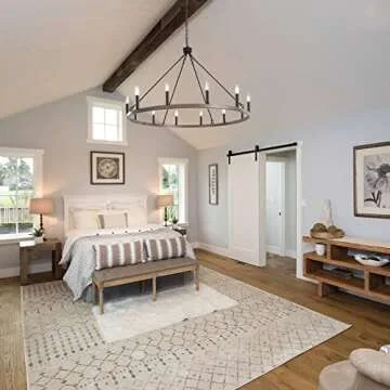 ANKYLHUA Wagon Wheel Chandelier 38 Inch, 12-Light Farmhouse Wagon Wheel Chandeliers Round Industrial Ceiling Light fixtures for Outdoor Porch high Ceilings Living Foyer Entryway Dining Room