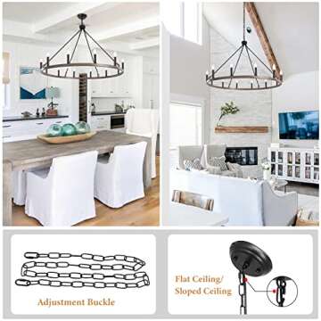 ANKYLHUA Wagon Wheel Chandelier 38 Inch, 12-Light Farmhouse Wagon Wheel Chandeliers Round Industrial Ceiling Light fixtures for Outdoor Porch high Ceilings Living Foyer Entryway Dining Room