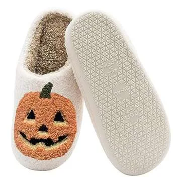 ULEL Halloween Pumpkin Slippers for Womens Mens Plush Warm Spooky Lantern Pumpkin Slippers House Shoes Yellow-45-46