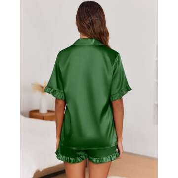 Ekouaer Womens Satin Pajamas Set Button Down Silk 2 Piece Pj Sets Ruffle Short Sleeve Sleepwear,Dark...
