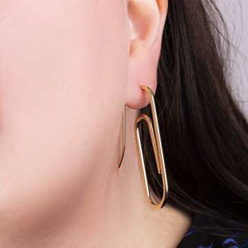 Steve Madden 48mm Paper Clip Design Yellow Gold Tone Dangle Earrings For Women (Yellow)