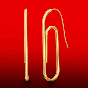 Steve Madden 48mm Paper Clip Design Yellow Gold Tone Dangle Earrings For Women (Yellow)