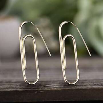 Steve Madden 48mm Paper Clip Design Yellow Gold Tone Dangle Earrings For Women (Yellow)