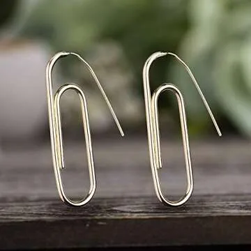 Steve Madden 48mm Paper Clip Design Yellow Gold Tone Dangle Earrings For Women (Yellow)