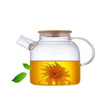 Stovetop & Microwave Safe Borosilicate Glass Teapot with Strainer, 50.7oz