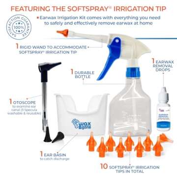 WaxBgone Earwax Removal Kit - Fast, Gentle, and Effective Ear Wax Removal Kit – Dissolve and Remove Earwax at Home - Includes Earwax Softening Drops, 10 SoftSpray Reusable Irrigation Tips, Otoscope