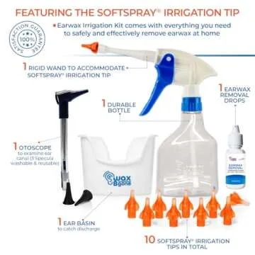 WaxBgone Earwax Removal Kit - Fast, Gentle, and Effective Ear Wax Removal Kit – Dissolve and Remove Earwax at Home - Includes Earwax Softening Drops, 10 SoftSpray Reusable Irrigation Tips, Otoscope