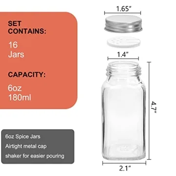 16 Pack Glass Spice Jars with 80 Labels and Funnel