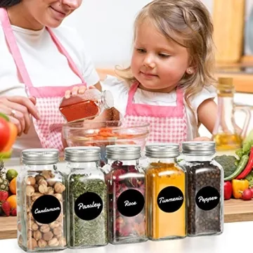 16 Pack Glass Spice Jars with 80 Labels and Funnel