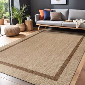 LuuL Home Bordered Outdoor Rug 5x7 Washable Outside Carpet for Indoor Patio Porch Waterproof Easy Cleaning Non Shedding Area Rugs Jute Beige - Nut Brown 5 x 7
