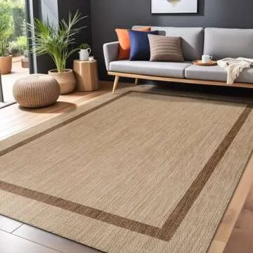 LuuL Home Bordered Outdoor Rug 5x7 Washable Outside Carpet for Indoor Patio Porch Waterproof Easy Cleaning Non Shedding Area Rugs Jute Beige - Nut Brown 5 x 7