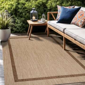 LuuL Home Bordered Outdoor Rug 5x7 Washable Outside Carpet for Indoor Patio Porch Waterproof Easy Cleaning Non Shedding Area Rugs Jute Beige - Nut Brown 5 x 7