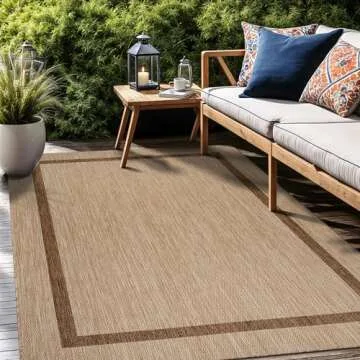 LuuL Home Bordered Outdoor Rug 5x7 Washable Outside Carpet for Indoor Patio Porch Waterproof Easy Cleaning Non Shedding Area Rugs Jute Beige - Nut Brown 5 x 7