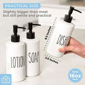 Heartland Home Porcelain 16oz Kitchen Soap Dispenser. Detergent Dispenser or Dish Soap Dispenser for Kitchen Sink. White Soap Dispenser, Modern Farmhouse Decor Dish Soap Pump for Kitchen Organization