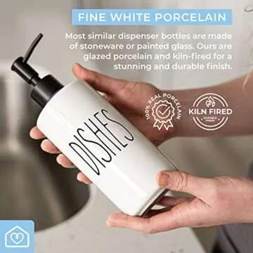 Heartland Home Porcelain 16oz Kitchen Soap Dispenser. Detergent Dispenser or Dish Soap Dispenser for Kitchen Sink. White Soap Dispenser, Modern Farmhouse Decor Dish Soap Pump for Kitchen Organization