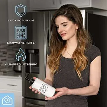 Heartland Home Porcelain 16oz Kitchen Soap Dispenser. Detergent Dispenser or Dish Soap Dispenser for Kitchen Sink. White Soap Dispenser, Modern Farmhouse Decor Dish Soap Pump for Kitchen Organization