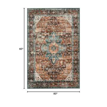 Moynesa Ultra-Thin Washable Vintage Area Rug - 5x7 Large Boho Non-Slip Rug for Bedroom Living Room O...
