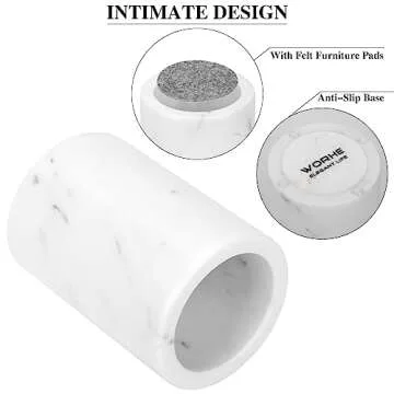 WORHE Natural Marble Pen Holder for Desk, Handcrafted Volakas Sturdy Desk Organizer for Office Supplies Storage Desktop Stationary Makeup Brushes Cup Pencil Holders for Home White (DL002)