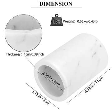 WORHE Natural Marble Pen Holder for Desk, Handcrafted Volakas Sturdy Desk Organizer for Office Supplies Storage Desktop Stationary Makeup Brushes Cup Pencil Holders for Home White (DL002)