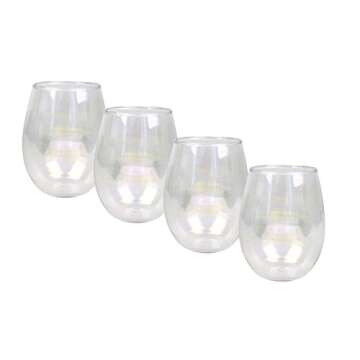 Top Shelf Decorative Pearl Luster Stemless Wine Glass Set with Gift Box, For Red or White Wine, Unique and Colorful Glassware for Birthday Parties, Weddings, and Housewarmings, Set of 4