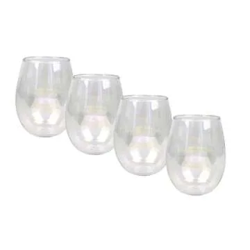 Top Shelf Decorative Pearl Luster Stemless Wine Glass Set with Gift Box, For Red or White Wine, Unique and Colorful Glassware for Birthday Parties, Weddings, and Housewarmings, Set of 4