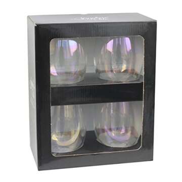 Top Shelf Decorative Pearl Luster Stemless Wine Glass Set with Gift Box, For Red or White Wine, Unique and Colorful Glassware for Birthday Parties, Weddings, and Housewarmings, Set of 4