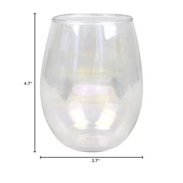 Top Shelf Decorative Pearl Luster Stemless Wine Glass Set with Gift Box, For Red or White Wine, Unique and Colorful Glassware for Birthday Parties, Weddings, and Housewarmings, Set of 4