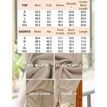 Ekouaer Womens Waffle Knit Pajama Sets Long Sleeve Top and Shorts Matching Lounge Set Sleepwear Loungewear Sweatsuit with Pockets Mini Waffle-Green Small