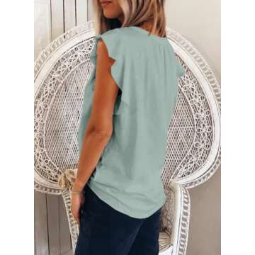 Dokotoo Women's V Neck Ruffle Sleeves Tank Top - Summer Style