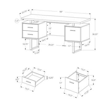 Monarch Specialties Computer Desk with Drawers - Contemporary Style - Home & Office Computer Desk with Metal Legs - 60"L (Grey Reclaimed Wood Look)