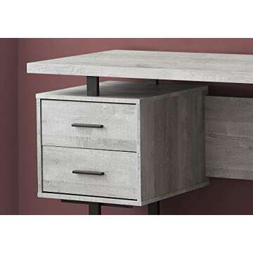 Monarch Specialties Computer Desk with Drawers - Contemporary Style - Home & Office Computer Desk with Metal Legs - 60"L (Grey Reclaimed Wood Look)