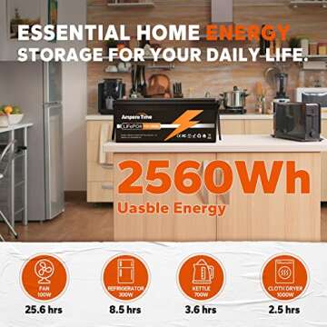 Ampere Time 12V 200Ah Lithium LiFePO4 Battery, Built-in 100A BMS, 4000-15000 Deep Cycles Lithium Battery Perfect for Replace Most of Backup Power and Off-grid Applications