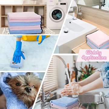 Tegeme 4 Pack Dog Towels for Drying Microfiber Soft Absorbent Pet Bath Towel Dog Drying Grooming Cloth with Embroidered Paw for Pet Cat Bathing Grooming(35 x 20 Inch,Blue, Pink)