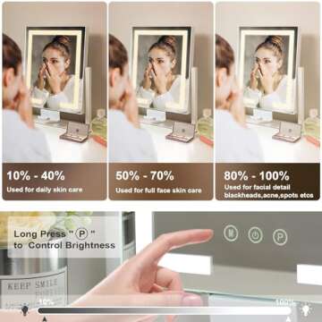 Kottova Lighted Makeup Mirror, Hollywood Vanity Mirror with Lights, Three Color Lighting Modes, and Detachable 10X Magnification Mirror, Smart Touch Control, 360°Rotation (9.8x11.8in. White)