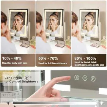 Kottova Lighted Makeup Mirror, Hollywood Vanity Mirror with Lights, Three Color Lighting Modes, and Detachable 10X Magnification Mirror, Smart Touch Control, 360°Rotation (9.8x11.8in. White)