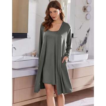 Ekouaer Women’s Nightgown and Robe Set - Soft Sleepwear