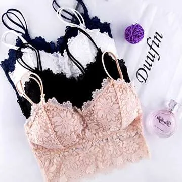 Duufin 5 Pcs Lace Bralette Padded Lace Bandeau Bra with Straps for Women Girls, S-M