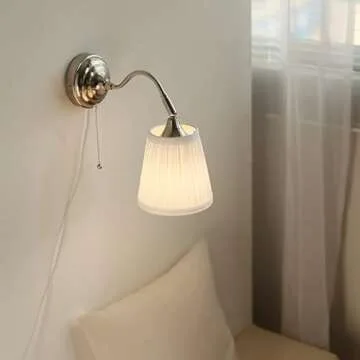 E14 Fabric Wall Lamp with Pull Chain for Home Decor