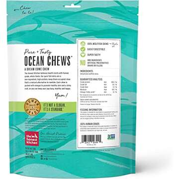 Pet Faves (3 Pack of 6oz) The Honest Kitchen Wolffish Ocean Chews Grain Free Dog Chew Treats – Natural Human Grade Dehydrated Fish Skins (6 oz Each) with 10ct Wipes