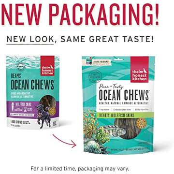 Pet Faves (3 Pack of 6oz) The Honest Kitchen Wolffish Ocean Chews Grain Free Dog Chew Treats – Natural Human Grade Dehydrated Fish Skins (6 oz Each) with 10ct Wipes