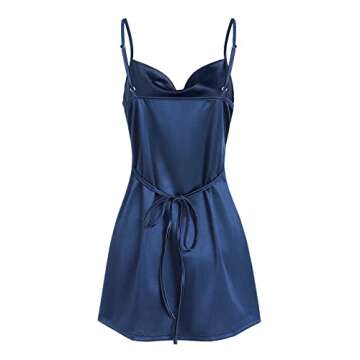 ZAFUL Women's Satin Sleeveless Spaghetti Strap Mini Dress Sexy Slip Cowl Neck Silky Cocktail Party D...