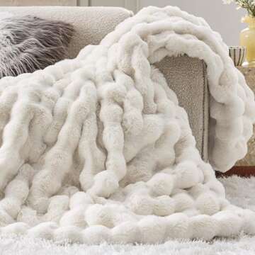 Bedsure Faux Fur Blanket - Soft & Fluffy, Bubble Blanket for Couch, Sofa, Bed - Fuzzy, Cozy, Plush, ...