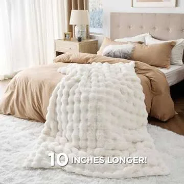 Bedsure Faux Fur Blanket - Soft & Fluffy, Bubble Blanket for Couch, Sofa, Bed - Fuzzy, Cozy, Plush, Thick & Warm for Winter, Christmas Decor Gifts for Women, White, 50x70 inches