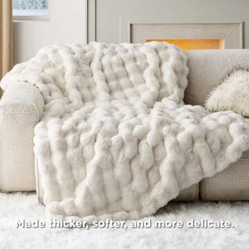Bedsure Faux Fur Blanket - Soft & Fluffy, Bubble Blanket for Couch, Sofa, Bed - Fuzzy, Cozy, Plush, Thick & Warm for Winter, Christmas Decor Gifts for Women, White, 50x70 inches